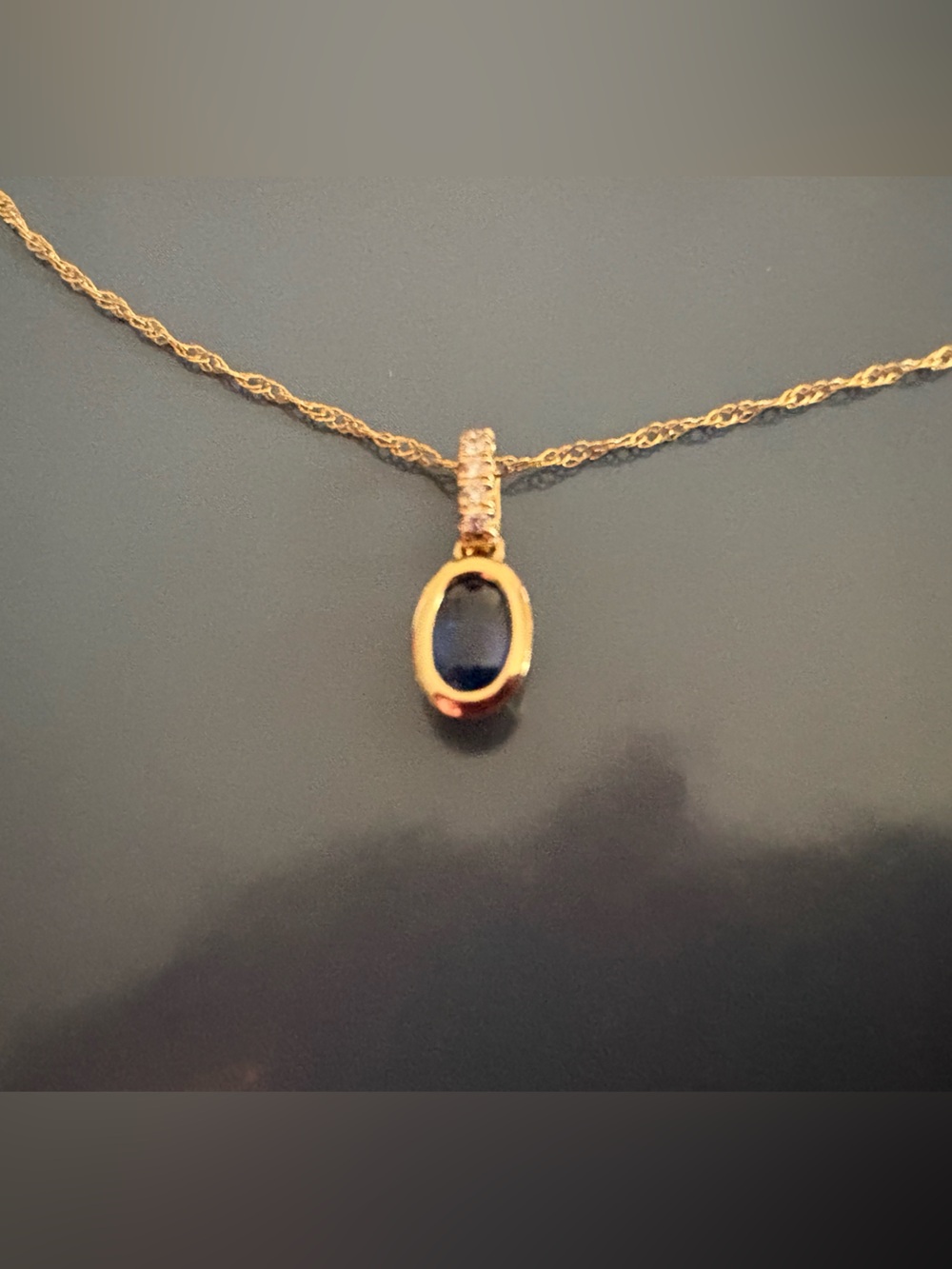 14K Solid Gold Necklace with Sapphire Pendant